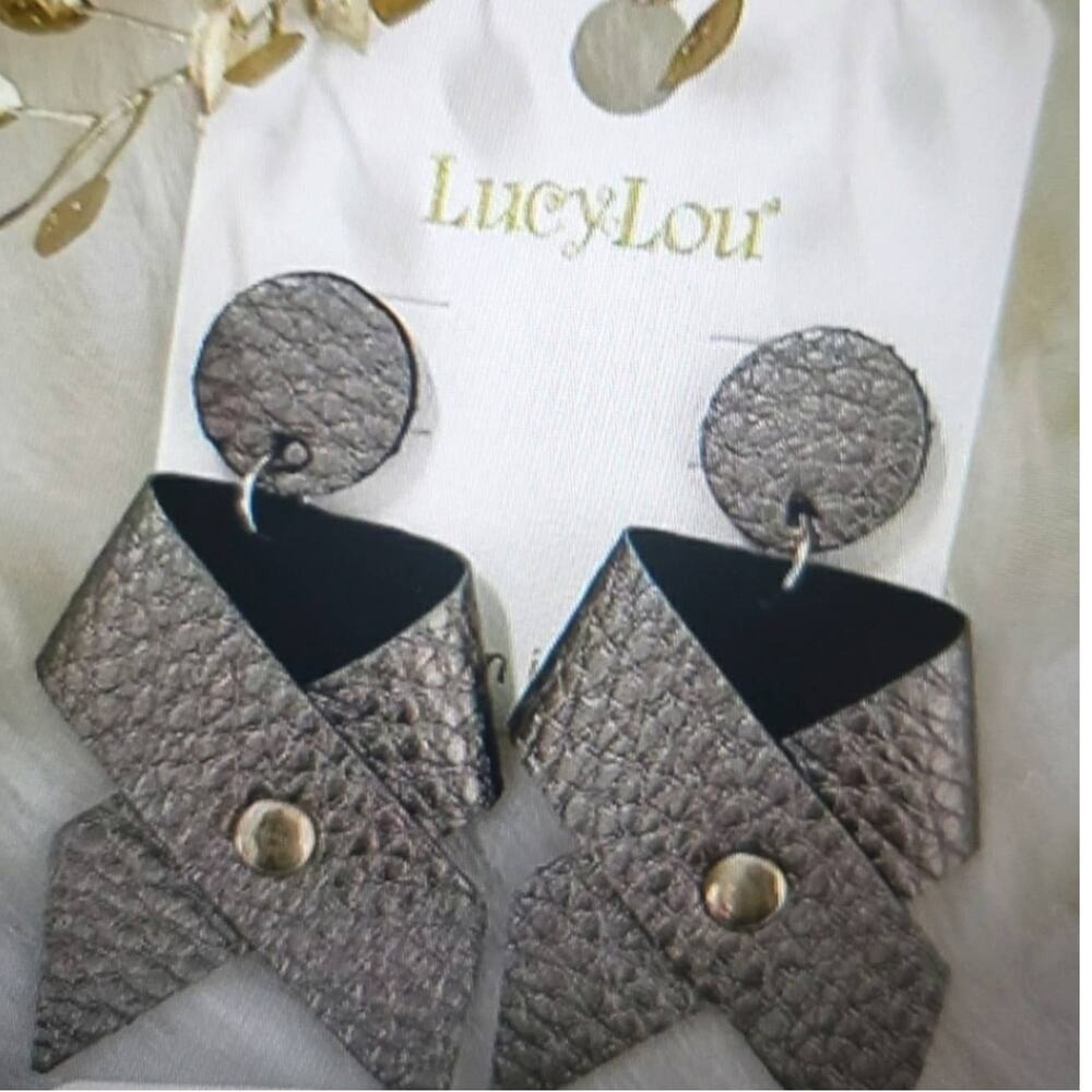 Vegan Leather Silver Bow Earrings Pierced Post Back